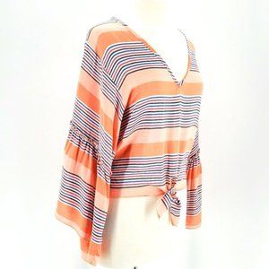 Lavender Fields BOHO Tie Waist Bell Sleeve Blouse Size Medium